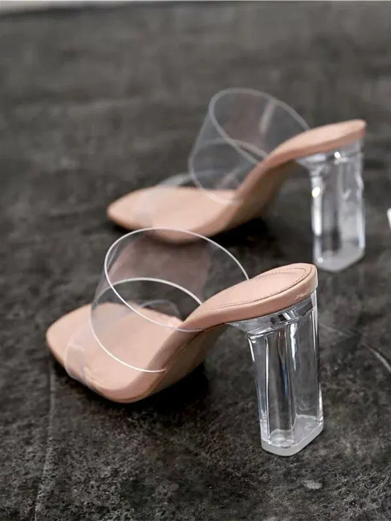 Color: Beige, Shoe Size: 39 - Summer Women Pumps Sandals PVC Jelly Slippers Open Toe High Heels Women Transparent Perspex Slippers Shoes Heel Clear Sandals
