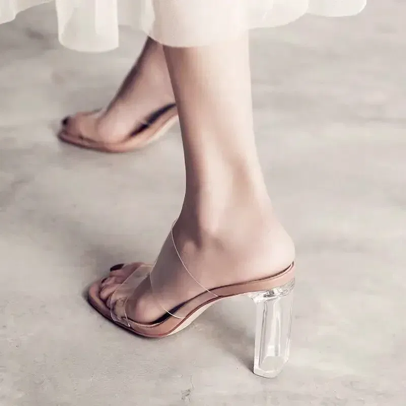 Color: Beige, Shoe Size: 39 - Summer Women Pumps Sandals PVC Jelly Slippers Open Toe High Heels Women Transparent Perspex Slippers Shoes Heel Clear Sandals