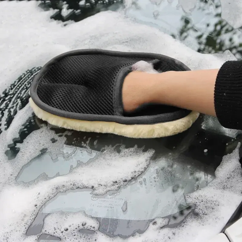Color: WHITE - Car Washing Imitation Wool Gloves Thickened Plush Car Wiping Gloves Waxing Polishing Car Cleaning Products cleaning cloth