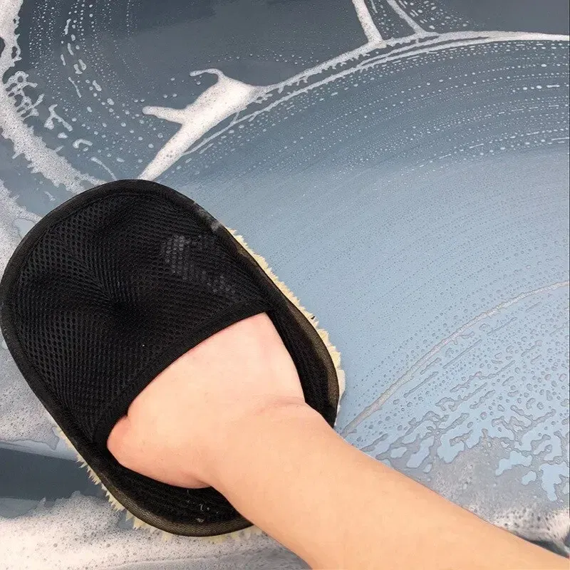 Color: WHITE - Car Washing Imitation Wool Gloves Thickened Plush Car Wiping Gloves Waxing Polishing Car Cleaning Products cleaning cloth