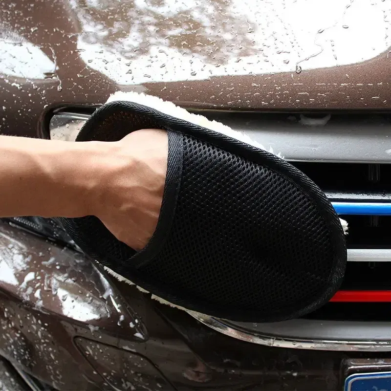 Color: WHITE - Car Washing Imitation Wool Gloves Thickened Plush Car Wiping Gloves Waxing Polishing Car Cleaning Products cleaning cloth