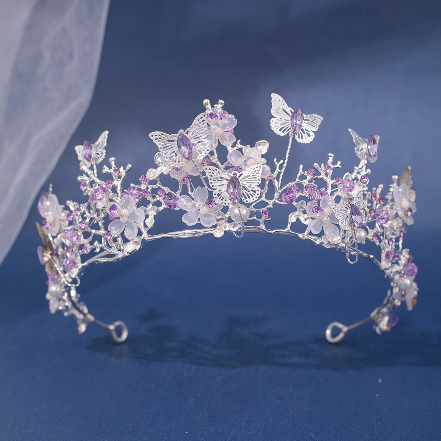 Metal color: Antique Bronze Plated - Baroque Silver Color Purple Crystal Butterfly Bridal Tiaras Crowns Headpiece Rhinestone Pageant Diadem Wedding Hair Accessories