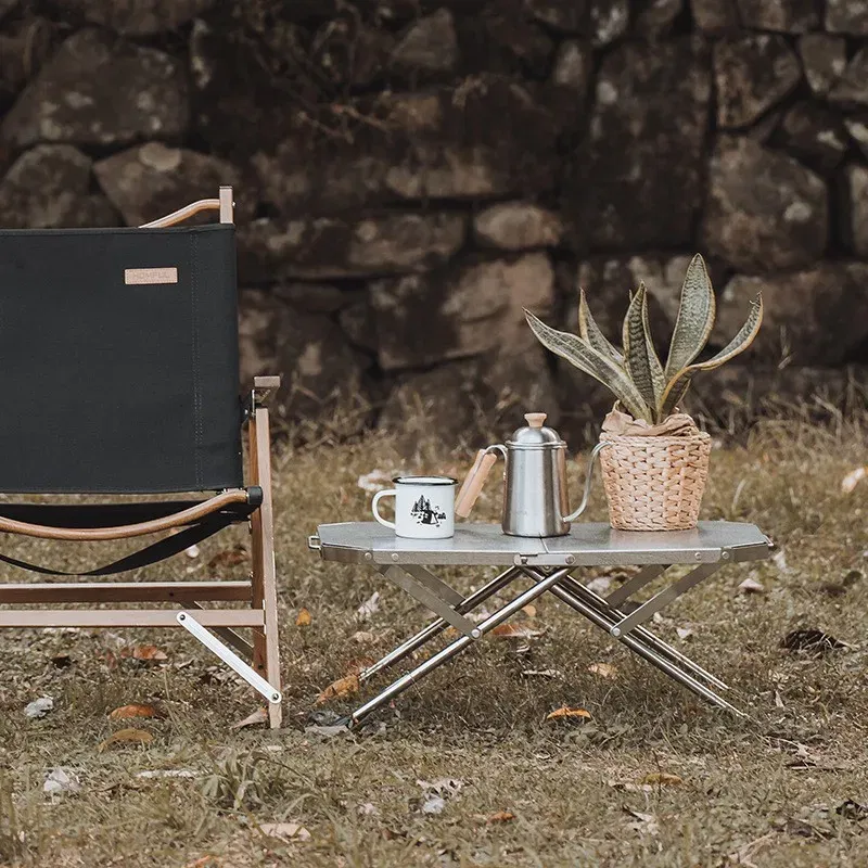 Outdoor Portable Stainless Steel Picnic Barbecue Table Camping Cooking TableStrong and Durable Height Adjustable Folding Table
