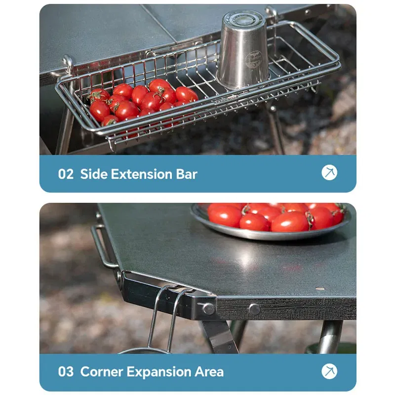 Outdoor Portable Stainless Steel Picnic Barbecue Table Camping Cooking TableStrong and Durable Height Adjustable Folding Table