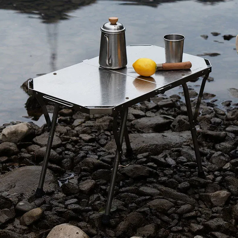 Outdoor Portable Stainless Steel Picnic Barbecue Table Camping Cooking TableStrong and Durable Height Adjustable Folding Table