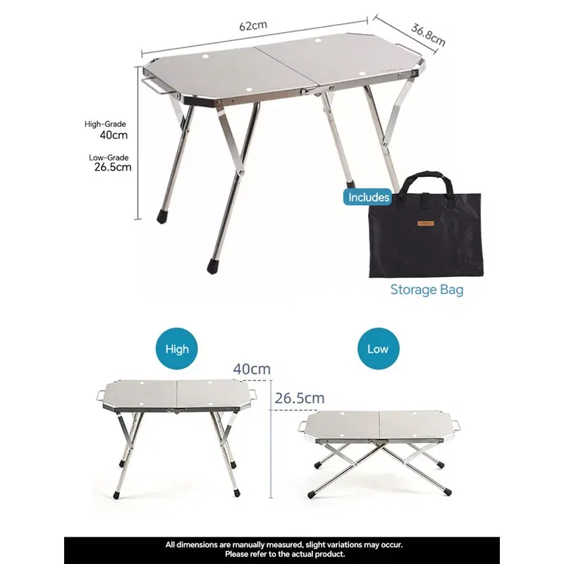 Outdoor Portable Stainless Steel Picnic Barbecue Table Camping Cooking TableStrong and Durable Height Adjustable Folding Table