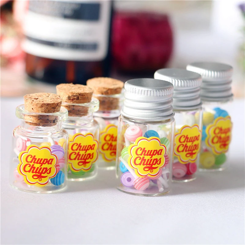 Color: Light Grey - 1/12 Dollhouse Miniature Food Dessert Sugar Lollipops With Case Holder Candys Kids Play Toys