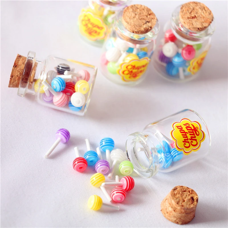 Color: Light Grey - 1/12 Dollhouse Miniature Food Dessert Sugar Lollipops With Case Holder Candys Kids Play Toys