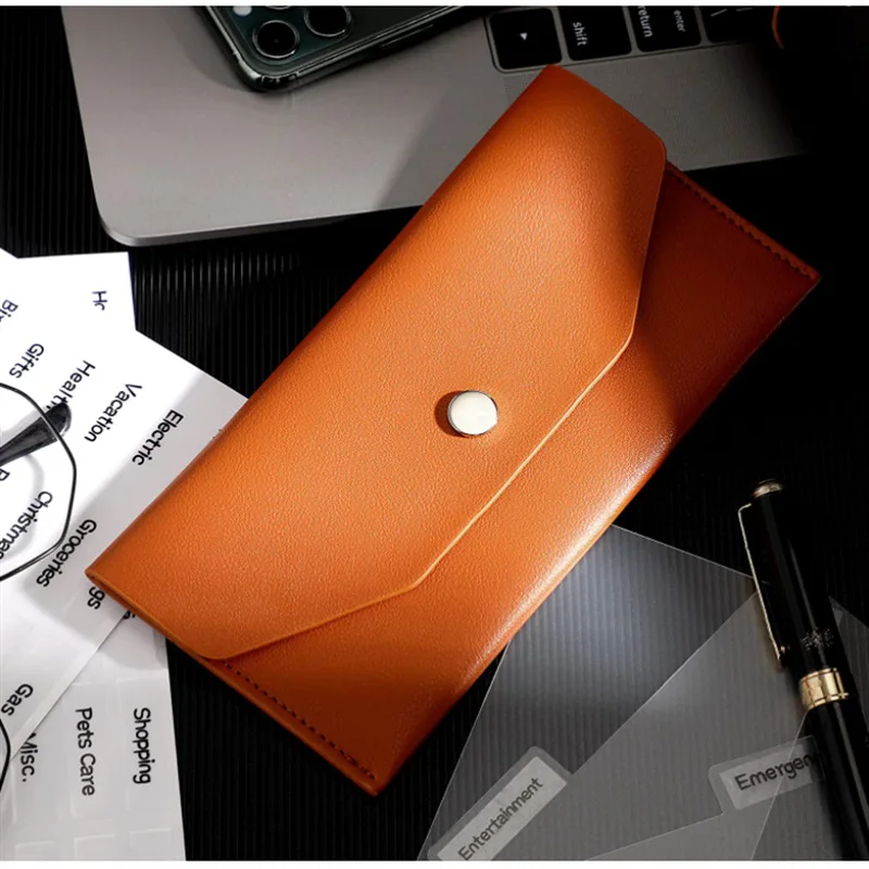 Color: Blue - Envelope Wallet PU Leather Cash Envelope Wallet Classic Fashion Long Women's Wallet Ferrule Name Card Holder Gift