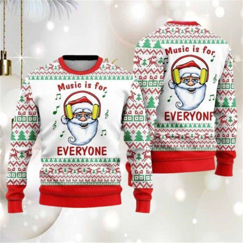 Color: Dark Grey, Size: S - Funny Santa Claus Graphic Ugly Christmas Sweater 2026 Men Fashion Autumn Winter 3D Printed Sweatshirt Casual Oversized Pullovers