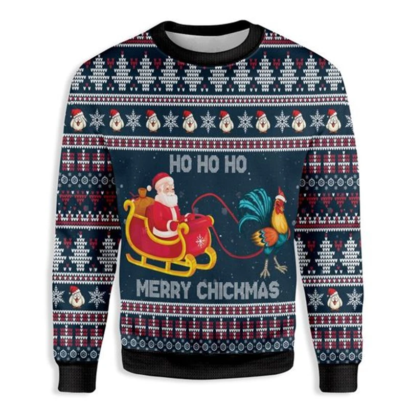 Color: Dark Grey, Size: S - Funny Santa Claus Graphic Ugly Christmas Sweater 2026 Men Fashion Autumn Winter 3D Printed Sweatshirt Casual Oversized Pullovers