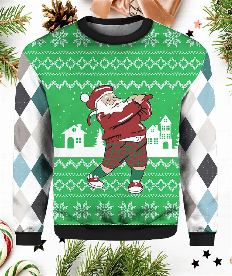 Color: Dark Grey, Size: S - Funny Santa Claus Graphic Ugly Christmas Sweater 2026 Men Fashion Autumn Winter 3D Printed Sweatshirt Casual Oversized Pullovers