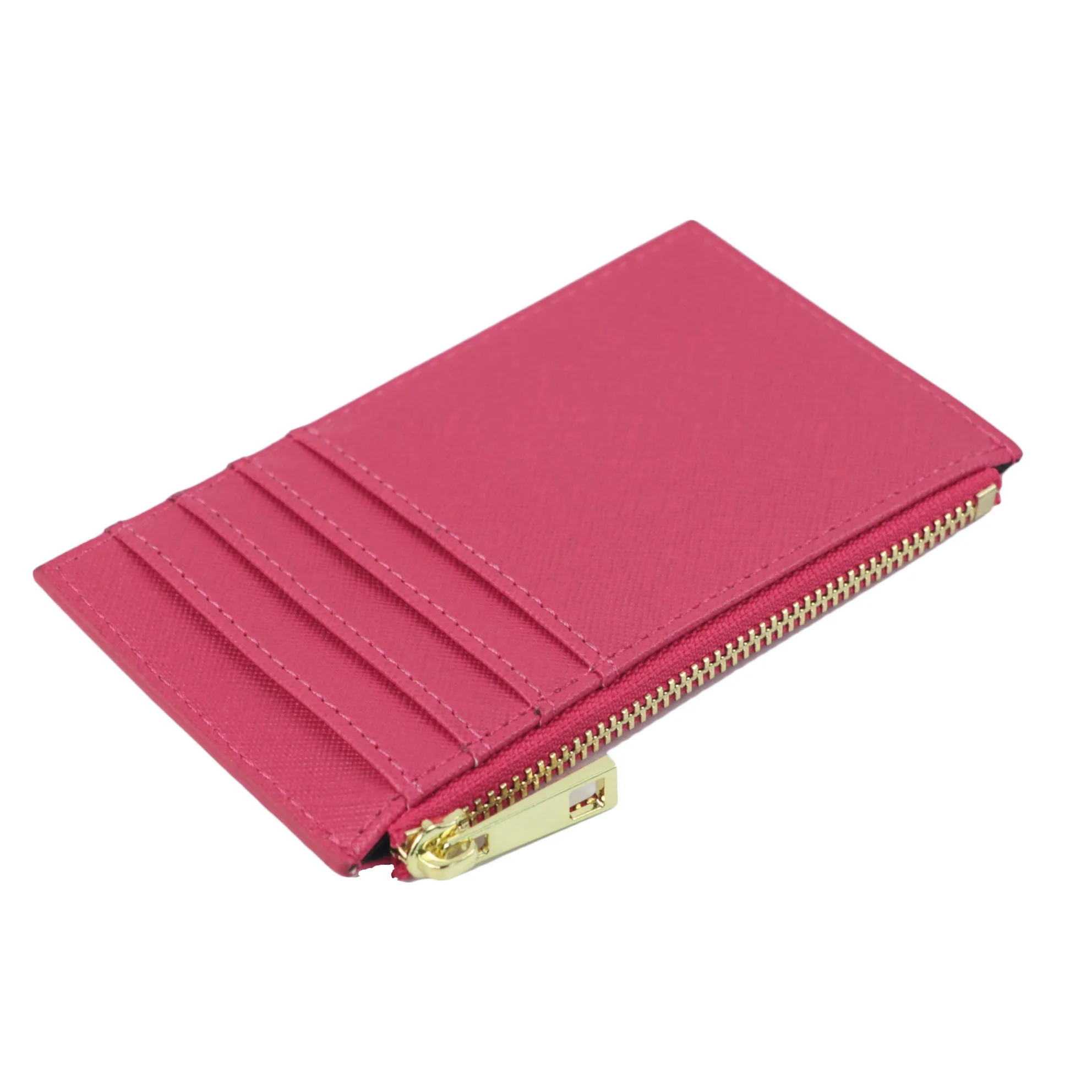Color: Black&Red - Custom Name Saffiano Leather Zip CardHolder Multiple Colors Ultra Thin Coin Purse Drop Shipping Small Women Credit Card Wallet