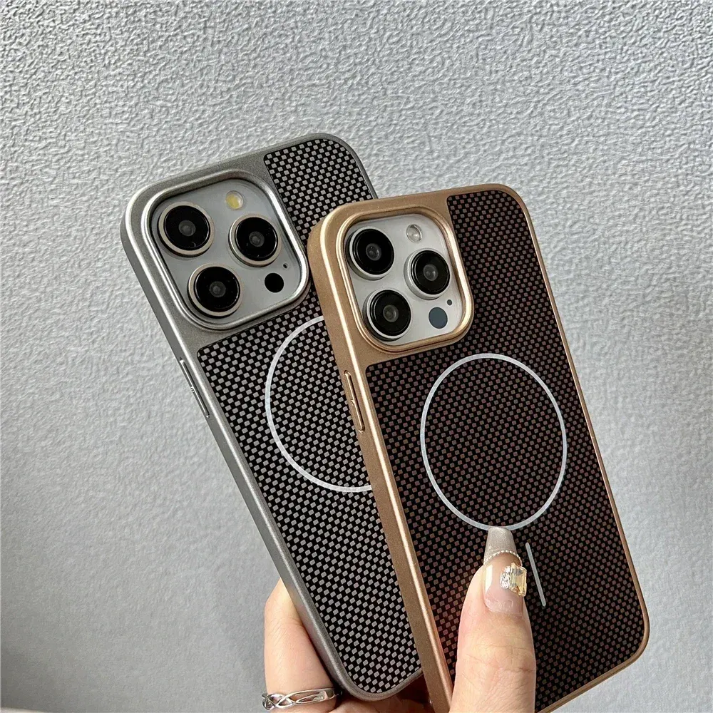 Color: black, Compatible-Phone Models: For iPhone 13 Pro - Carbon Fiber Textured Magnetic Phone Case For iPhone 16 Pro Max 15 14 13 12 Shockproof Soft Cover For Magsafe Wireless Charging