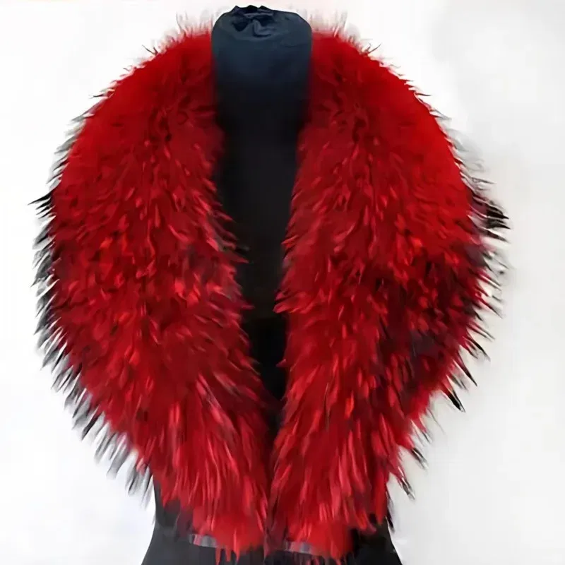 Color: Red, Size: M - Winter Real Fox Fur Collar Woman Furry Natural Raccoon Fur Scarf Shawls Luxury Neck Warmer Wraps For Coat Fur Scarves Large Size