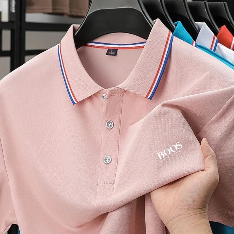 Color: black, Size: L - 2025 Summer New Men's Short Sleeved Embroidered Polo Shirt Breathable Lightweight Shirt Luxurious Top Casual Lapel Men's T-shirt