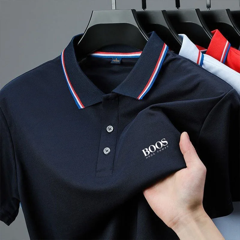 Color: black, Size: L - 2025 Summer New Men's Short Sleeved Embroidered Polo Shirt Breathable Lightweight Shirt Luxurious Top Casual Lapel Men's T-shirt
