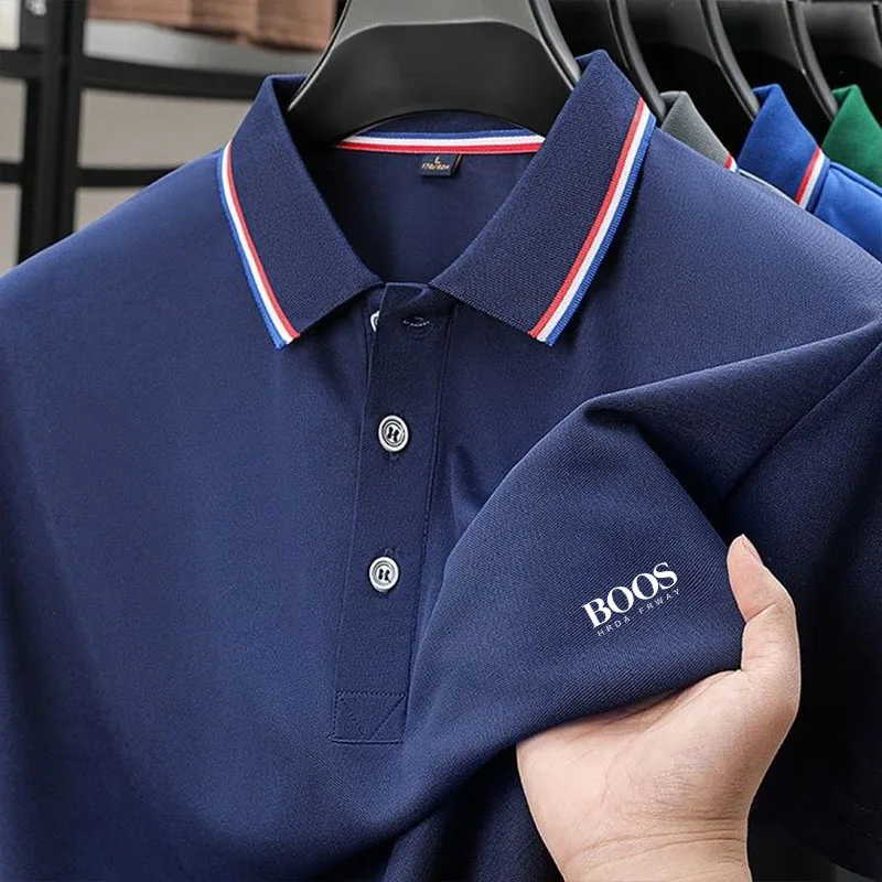 Color: black, Size: L - 2025 Summer New Men's Short Sleeved Embroidered Polo Shirt Breathable Lightweight Shirt Luxurious Top Casual Lapel Men's T-shirt