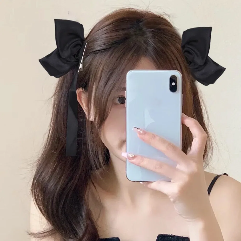 Color: Yellow - 2Pcs Bow Ribbon Hair Clip Fashion Bowknot Hairpins Small Cute Barrettes Women Girls Kids Bows Clips Ornament Headwear Headdress