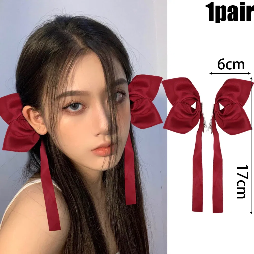 Color: Yellow - 2Pcs Bow Ribbon Hair Clip Fashion Bowknot Hairpins Small Cute Barrettes Women Girls Kids Bows Clips Ornament Headwear Headdress