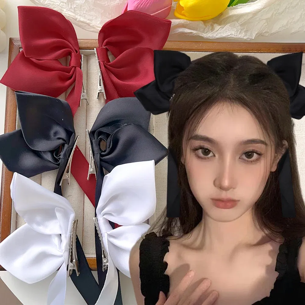 Color: Yellow - 2Pcs Bow Ribbon Hair Clip Fashion Bowknot Hairpins Small Cute Barrettes Women Girls Kids Bows Clips Ornament Headwear Headdress
