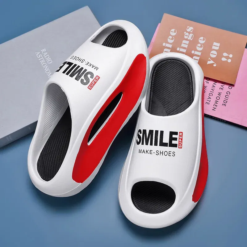 Color: Beige, Shoe Size: 37 - Men's Sandal Slippers New Summer Sneaker Slippers Men Thick Bottom Platform Slides Soft Eva Slippers Casual Beach Shoes