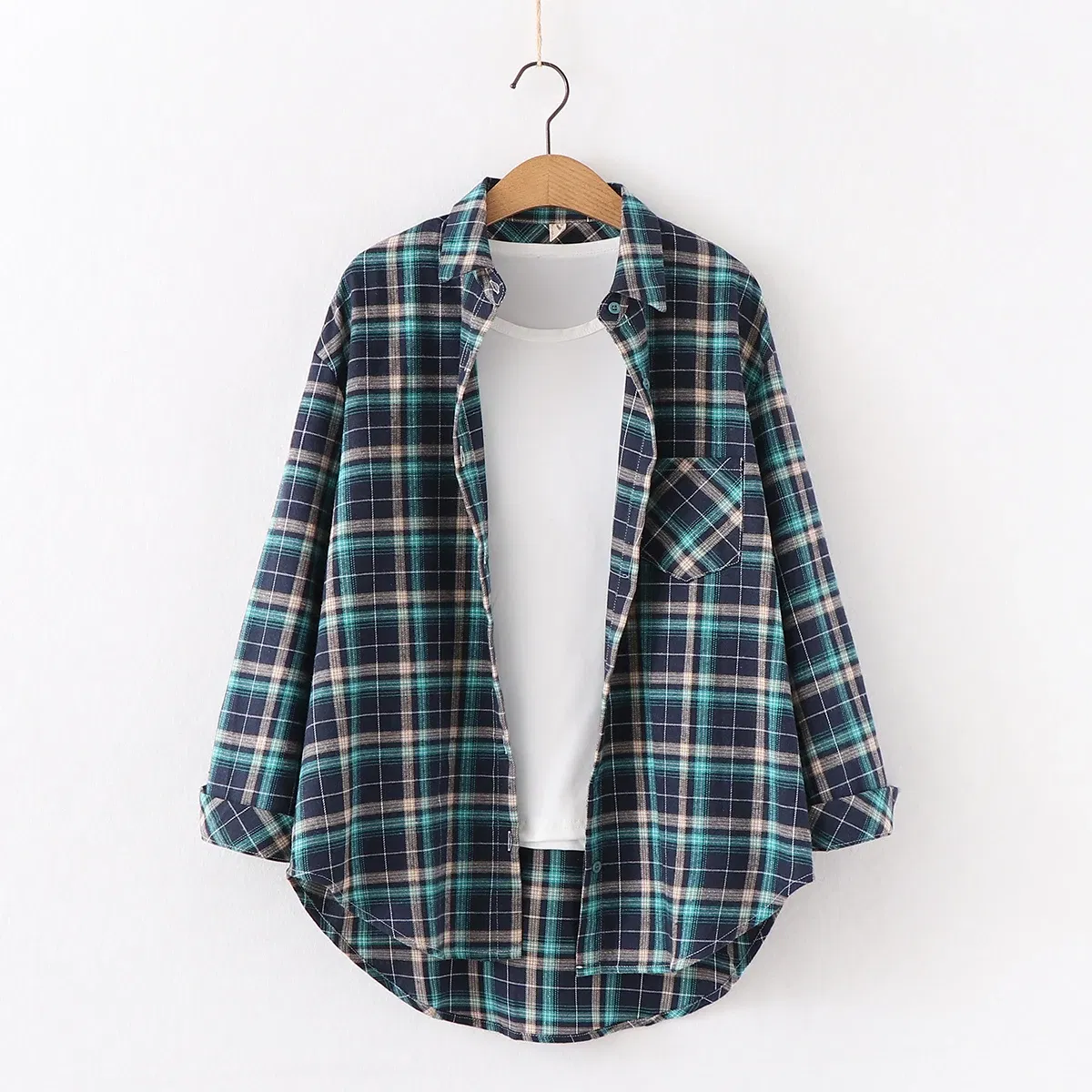 Color: GRAY, Size: S - Fresh Flannel Plaid Shirt Women 2025 New Female Blouses and Tops Cotton Loose Long Sleeve Casual Shirts Fine Women's Clothes