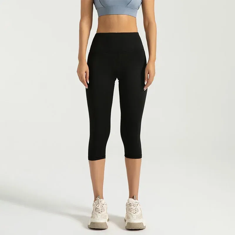 Color: black, Size: S - Women's Yoga Pants High Waist Capri Pants 3/4 Leggings Exercise Seamless Abdomen Running Fitness Tights Gym