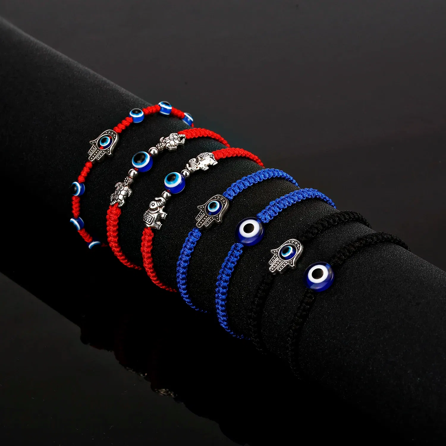 Metal Color: Vermeil - Prayer Turkish Hand Palm Evil Eye Braided Bracelet Blue Black Color Nylon Thread Lucky Couple Bracelet&Bangles Jewelry Men Women
