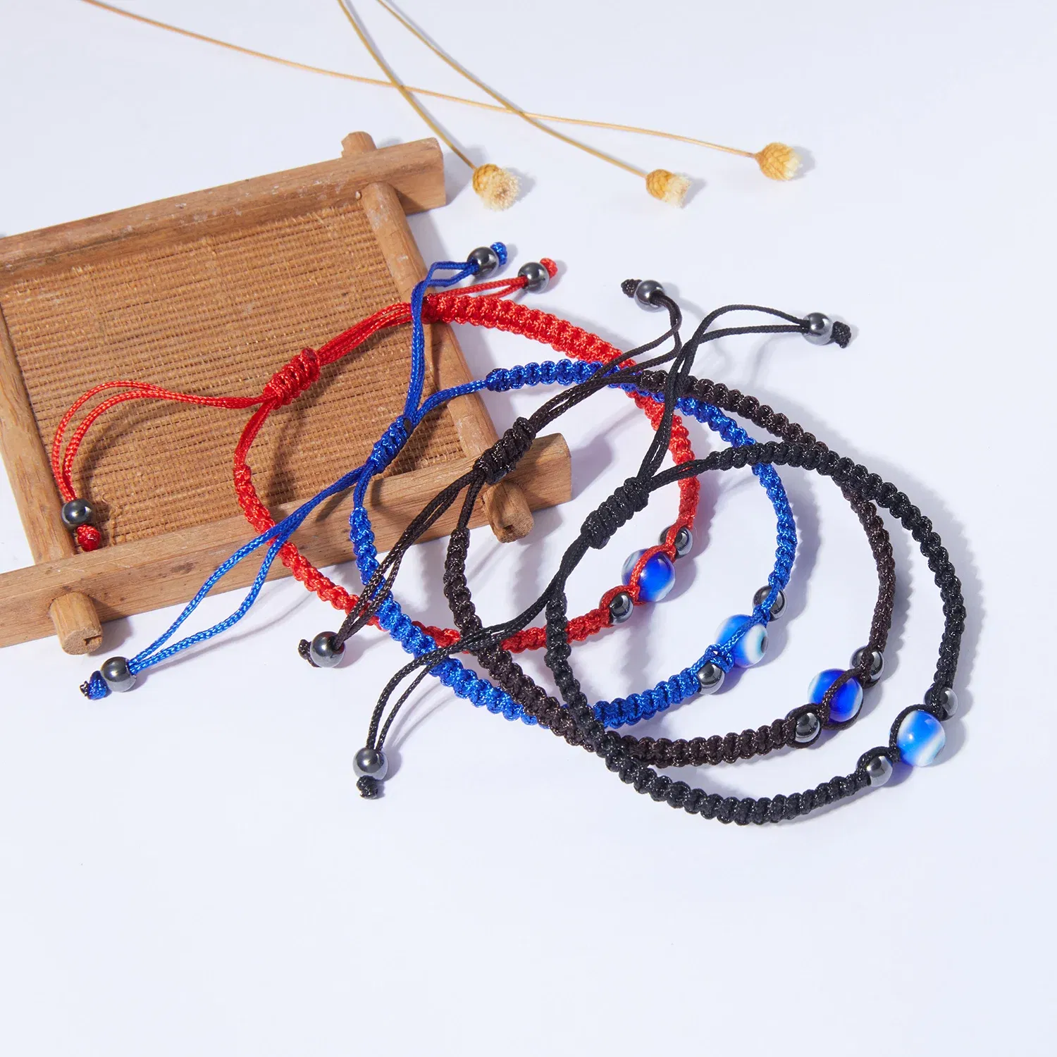 Metal Color: Vermeil - Prayer Turkish Hand Palm Evil Eye Braided Bracelet Blue Black Color Nylon Thread Lucky Couple Bracelet&Bangles Jewelry Men Women