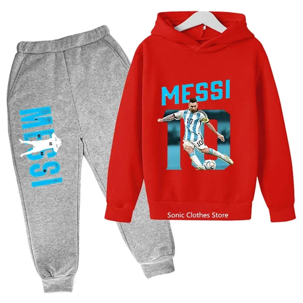 Color: army green, Kid Size: 6 - messi avatar printed children's clothing children's autumn and winter hoodies pants 2-piece casual boys and girls suits