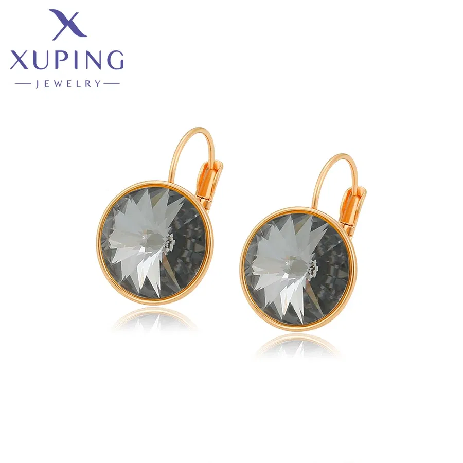 Metal Color: Rhodium Plated, Main Stone Color: PURPLE - Xuping Jewelry? С?µрьги Elegant 12mm Round Stone Women Girls Hook Crystal Earring Exquisite Gift Party A00622051