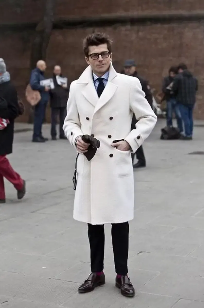 Color: Champagne, Size: 3P - Solid White England Style Woolen Overcoat Men's Thick Plus Double-Breasted Long Coat Casual Winter Fashion Warm Jacket