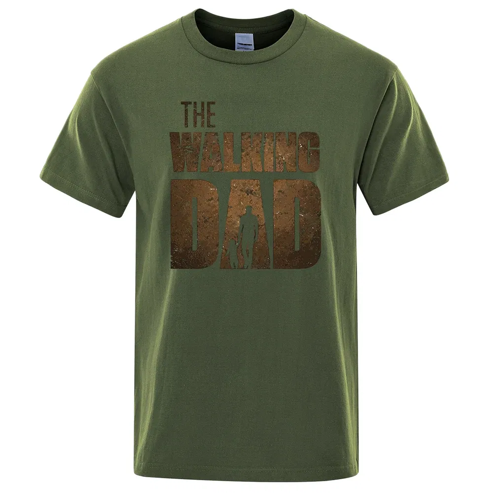 Color: army green, Size: XXXL - The Walking Dad Funny Street Printed T-Shirts Men Fashion Summer Tshirt Loose Oversized Cotton Short Sleeves Casual Hip Hop Tees