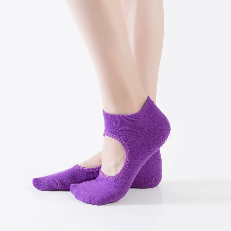 Backless Women Pilates Socks Silicone Non-Slip Fitness Yoga Socks Cotton Sport Ballet Dance Breathable Socks for Gym Exercise