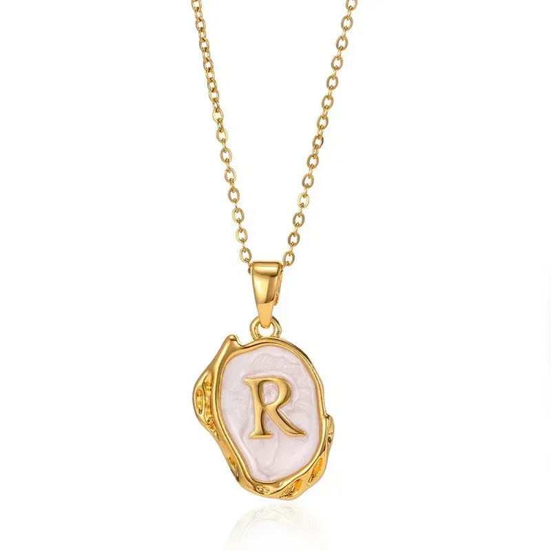 Metal Color: Antique Bronze Plated, Length: 40cm - Y2K Stainless Steels Drip Oil 26 Letter Necklaces for Women Men Alphabet A-Z Initials Pendant Necklace Aesthetic Jewelry Gift