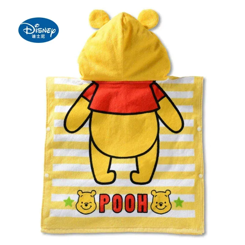 Color: Blue - Disney Kids Hooded Bath Towel Child Breathable Gauze Cloak Beach Towel Mickey Minnie McQueen Car Cartoon Boy Girl Towel Gift