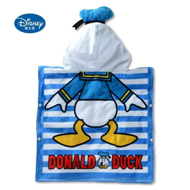 Color: Blue - Disney Kids Hooded Bath Towel Child Breathable Gauze Cloak Beach Towel Mickey Minnie McQueen Car Cartoon Boy Girl Towel Gift