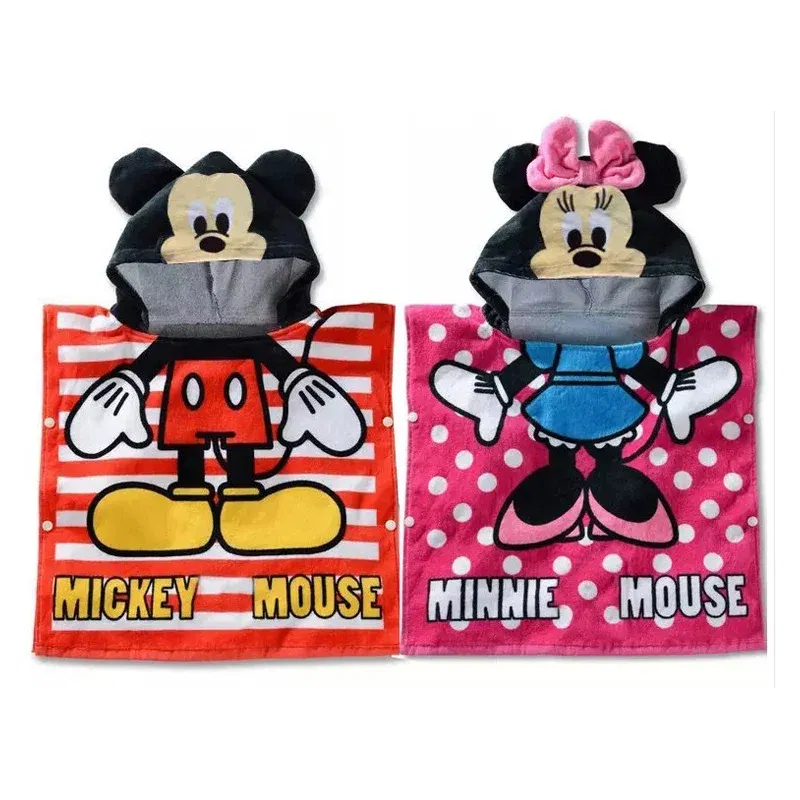 Color: Blue - Disney Kids Hooded Bath Towel Child Breathable Gauze Cloak Beach Towel Mickey Minnie McQueen Car Cartoon Boy Girl Towel Gift