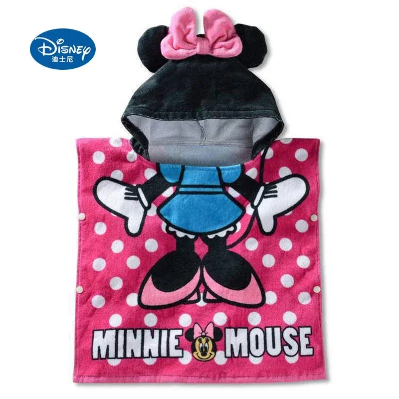 Color: Blue - Disney Kids Hooded Bath Towel Child Breathable Gauze Cloak Beach Towel Mickey Minnie McQueen Car Cartoon Boy Girl Towel Gift