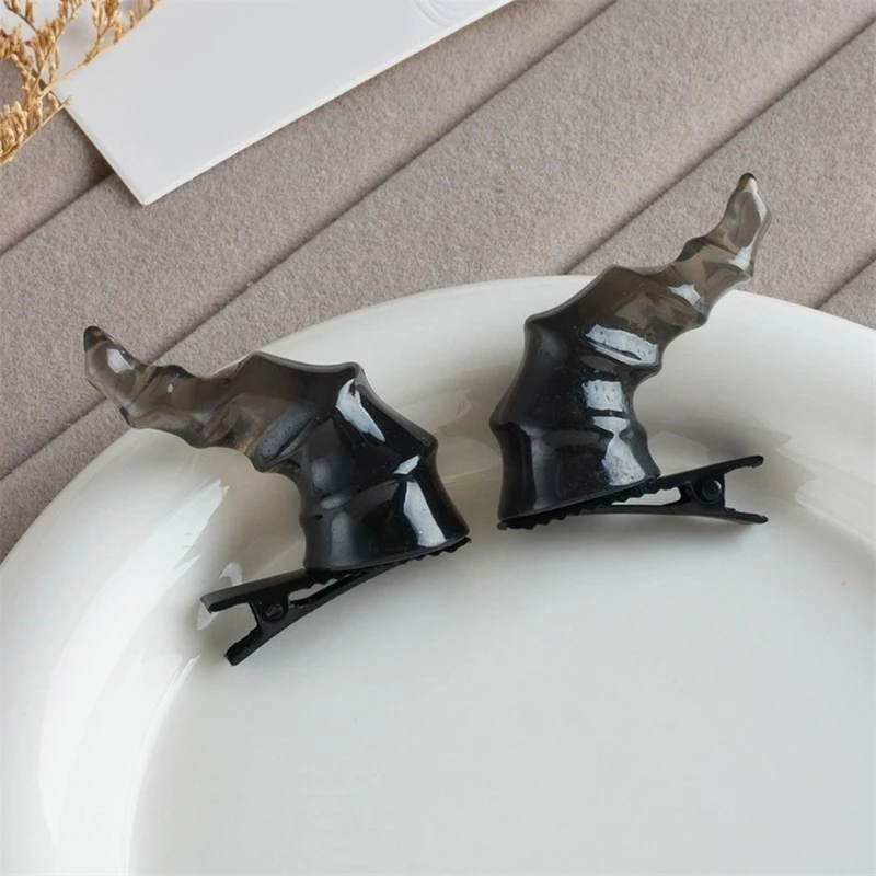 Color: Red - 2PCS Goth Devil Horn Hair Clip Halloween Party Headwear for Woman Girls Taking Photo Braids Role Play Hairpin