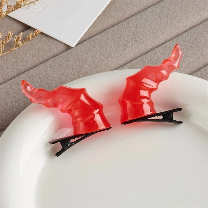 Color: Red - 2PCS Goth Devil Horn Hair Clip Halloween Party Headwear for Woman Girls Taking Photo Braids Role Play Hairpin