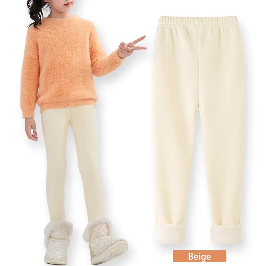 Color: Beige, Size: 68, Ships From: CHINA - SheeCute Girls Winter Warm Pants Kids Fleece Lined Leggings for 3-11 Years SCW7101