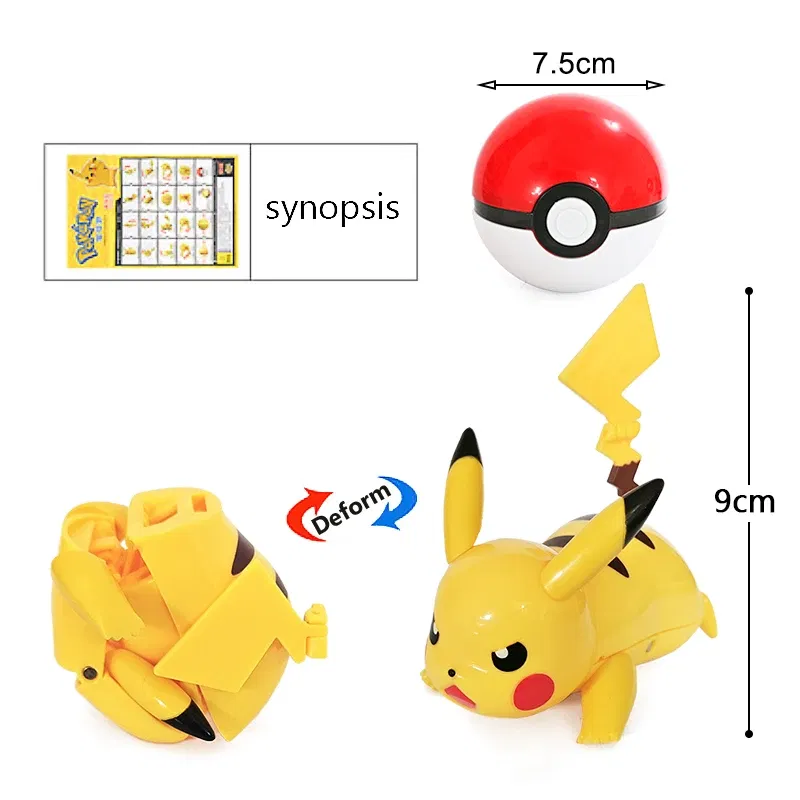Color: light yellow - High Quality Pokemon Ball Deformation Toy Pikachu Mewtwo Gyarados Pocket Monster Pokeball Pokemon Action Figure Children Toy Gif