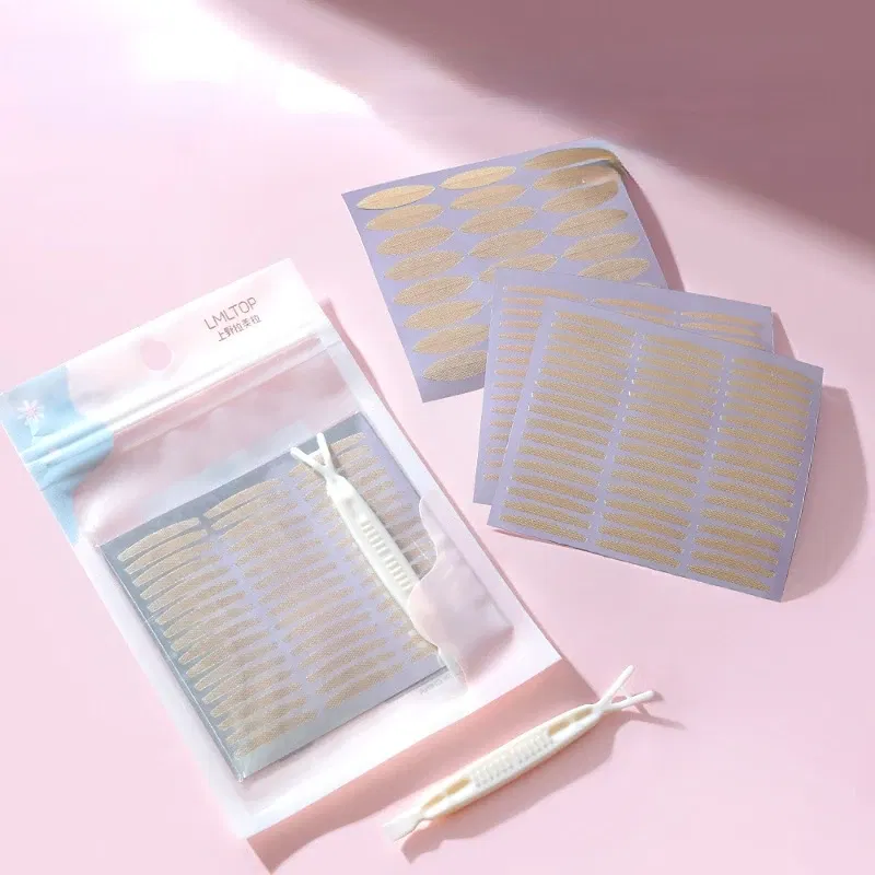 Color: Black & Silver - Clear Beige Stripe Self-adhesive Natural Eye Tape Makeup Tool Invisible Double Fold Eyelid Lace Paste Eyelid Tape Sticker 240pcs