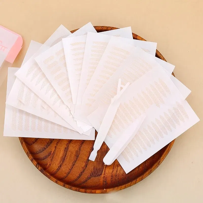 Color: Black & Silver - Clear Beige Stripe Self-adhesive Natural Eye Tape Makeup Tool Invisible Double Fold Eyelid Lace Paste Eyelid Tape Sticker 240pcs