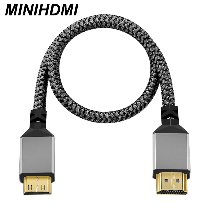 Length: 2m - Nylon MINI HDMI To HDMI Cable HDMI2.0 MINIHDMI Male A Male 4K 60HZ HD 1080P Adapter Converter 1M 2M 3M 5M 10M Wire TV Camera