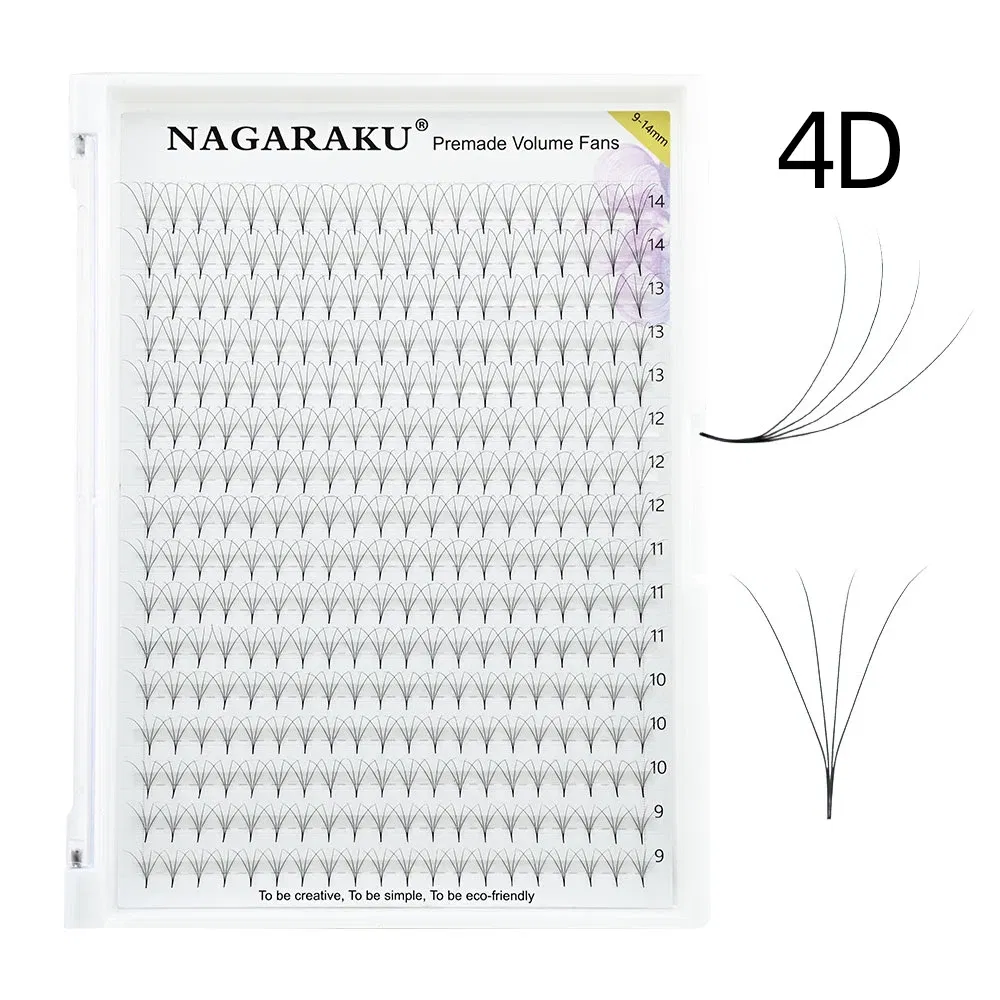 Color: Brushed Chrome, Curl: D, Thickness: 0.07mm, Length: MIX - NAGARAKU Sharp Narrow Stem Premade Fans Eyelash Extension 5D 6D 10D Thin Pointy Base Russian Fans Ready Russian Volume