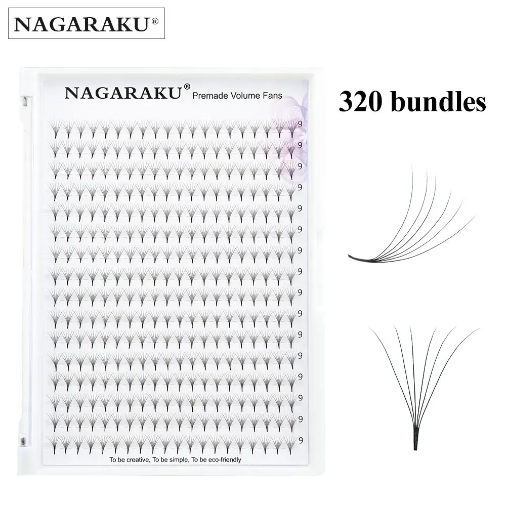 Color: Brushed Chrome, Curl: D, Thickness: 0.07mm, Length: MIX - NAGARAKU Sharp Narrow Stem Premade Fans Eyelash Extension 5D 6D 10D Thin Pointy Base Russian Fans Ready Russian Volume