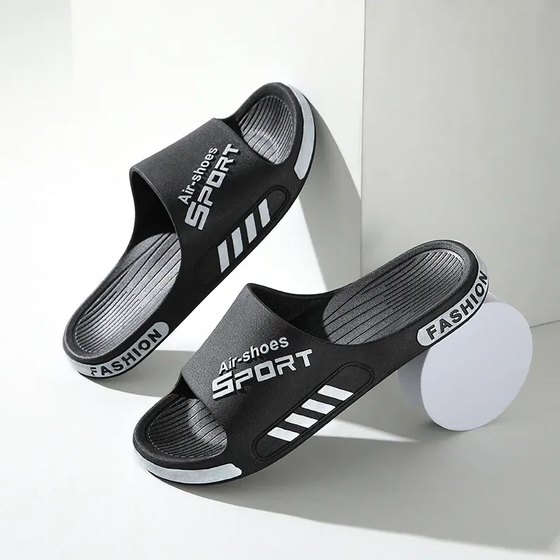 Color: Beige, Shoe Size: 5 - Fashion Men's Slippers PVC Soft Sole Non-slip Slides Casual Outdoor Beach Flip Flops Home Bathroom Couples Slippers New Sandal